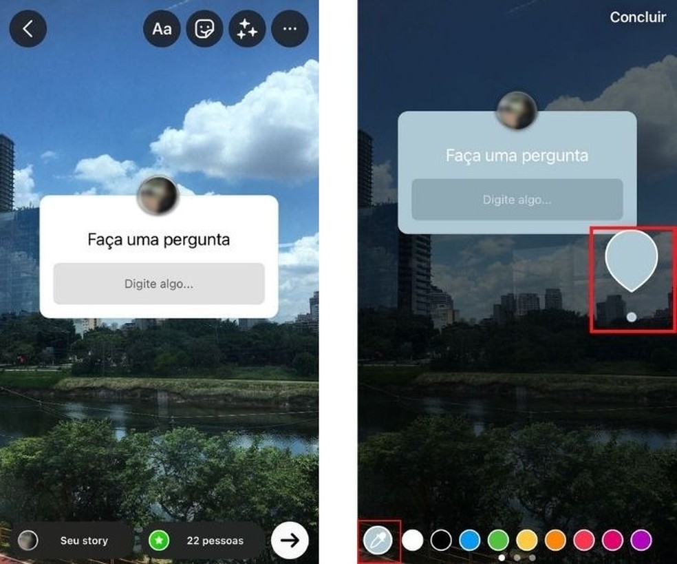 Procedimento para colorir caixinha de perguntas no Instagram — Foto: Reprodução/Thaisi Carvalho