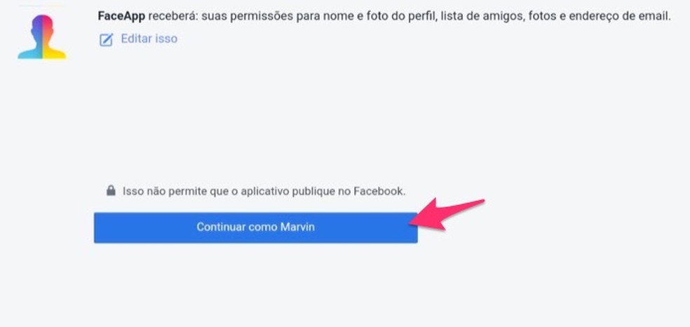 Ação para integrar o Facebook com o FaceApp para editar imagens no computador — Foto: Reprodução/Marvin Costa