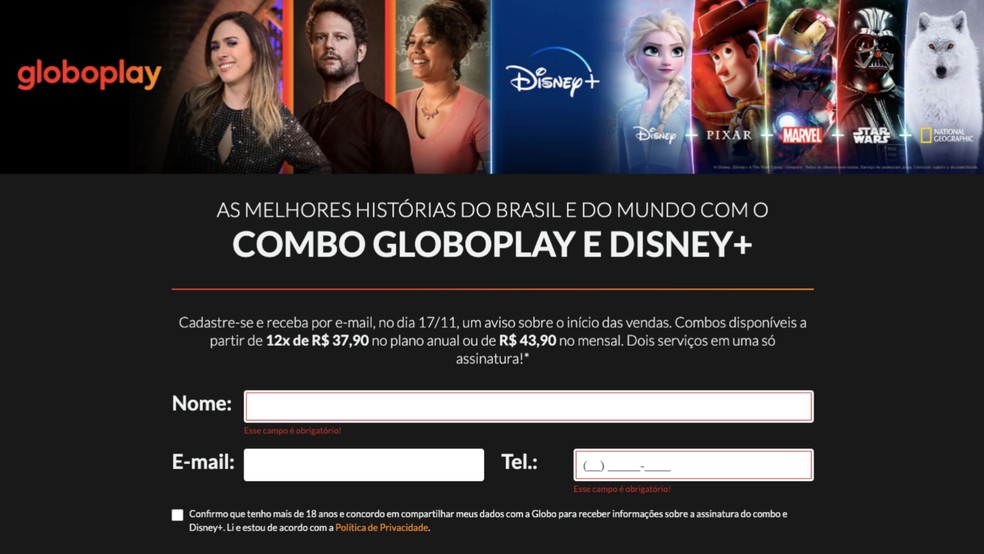 Parceria entre Globoplay e Disney+ tem ofertas a partir de R$ 37,90 — Foto: Reprodução/Paulo Alves