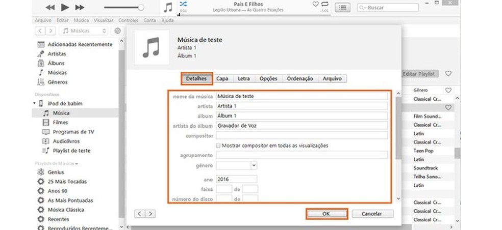 Personalize as informações sobre a música para encontrar mais fácil no iTunes (Foto: Reprodução/Barbara Mannara) — Foto: TechTudo