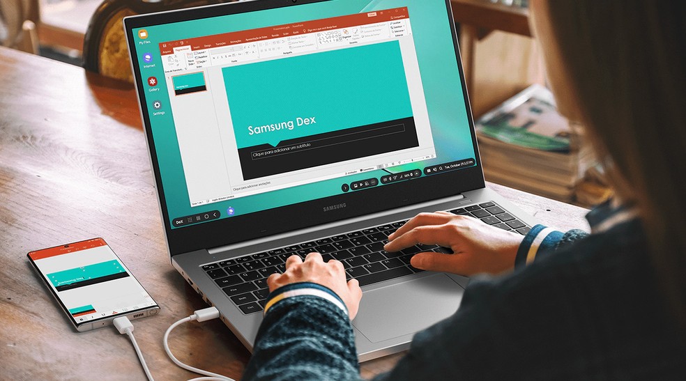 Samsung DeX permite usar o celular Galaxy como um desktop Android — Foto: Divulgação/Samsung