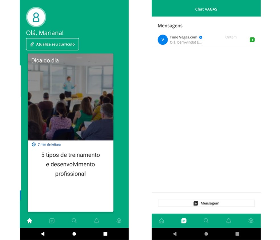 No Vagas.com, usuários podem encontrar oportunidades de trabalho e conferir dicas diárias para impulsionar seu crescimento profissional  — Foto: Reprodução/Mariana Tralback