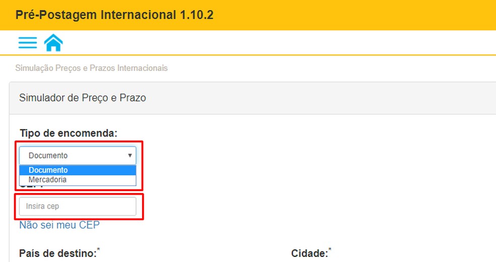 Correios permite calcular frete de documentos e mercadorias internacionais — Foto: Reprodução/Rodrigo Fernandes