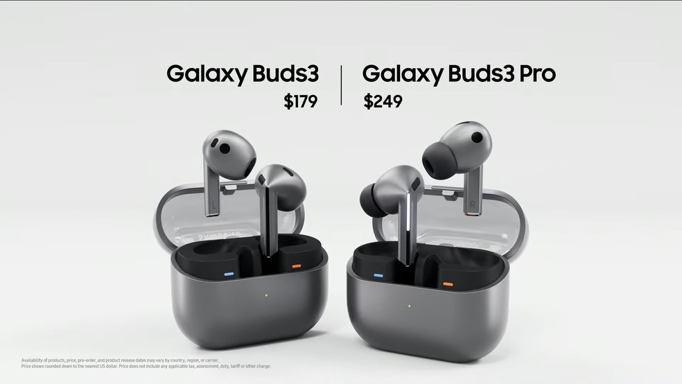 preços do Galaxy Buds 3 e Galaxy Buds 3 Pro unpacked — Foto: Reprodução/Samsung