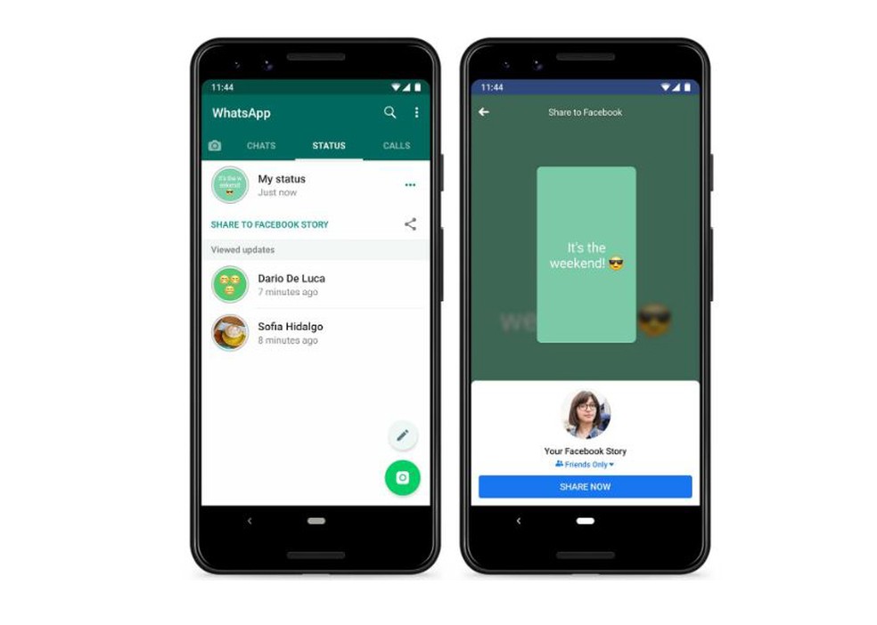 WhatsApp Beta começa a ganhar compartilhamento de Status no Facebook — Foto: Divulgação/WhatsApp