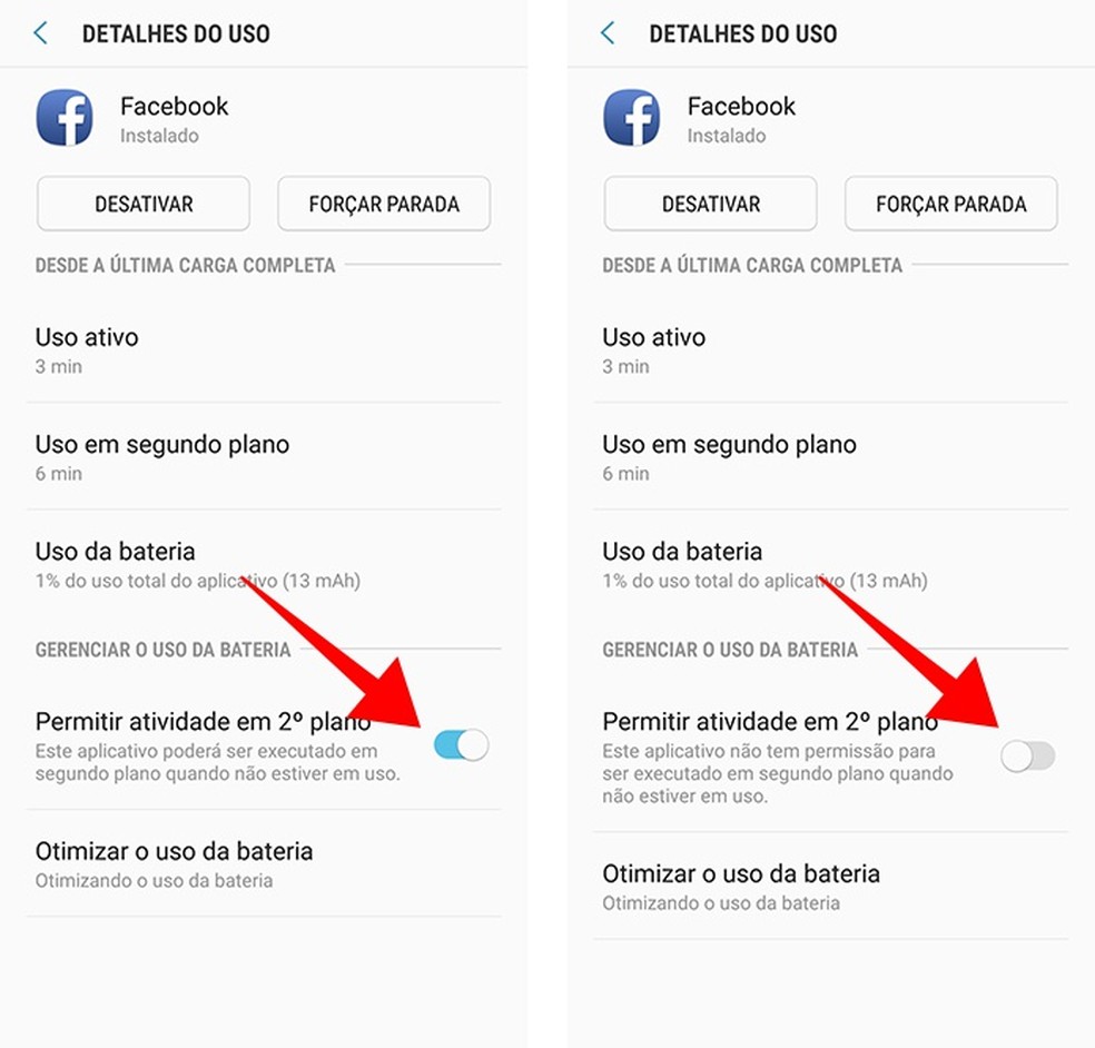 Remova do aplicativo a permissão para rodar em segundo plano — Foto: Reprodução/Paulo Alves