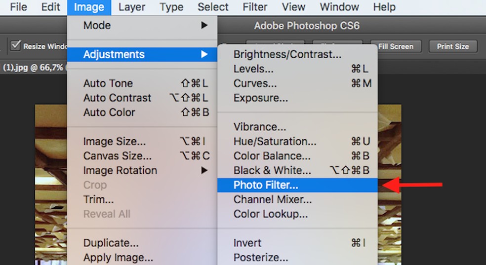 Ação para acessar a ferramenta para filtros do Adobe Photoshop — Foto: Reprodução/Marvin Costa