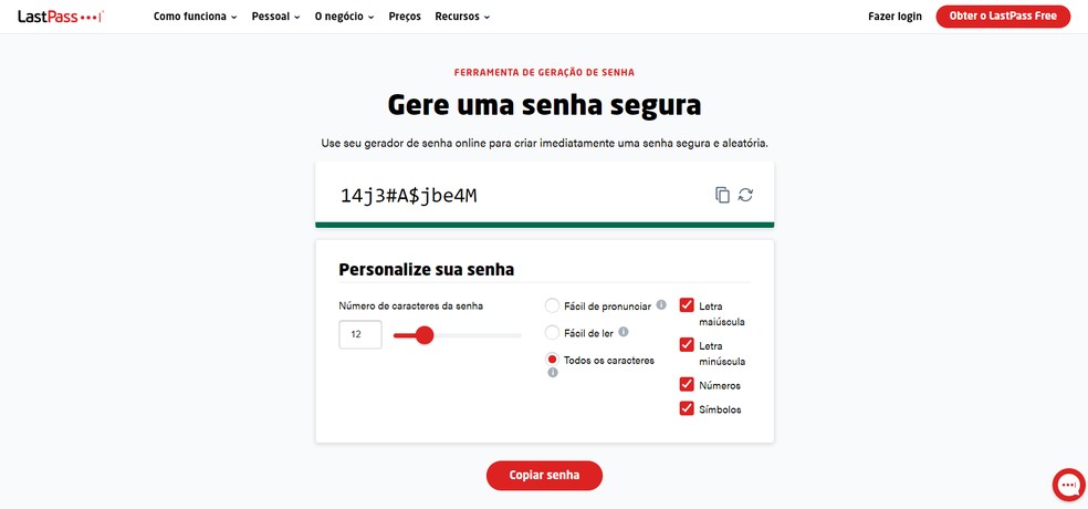 LastPass permite personalizar senhas para ter mais segurança — Foto: Reprodução/Caroline Silvestre