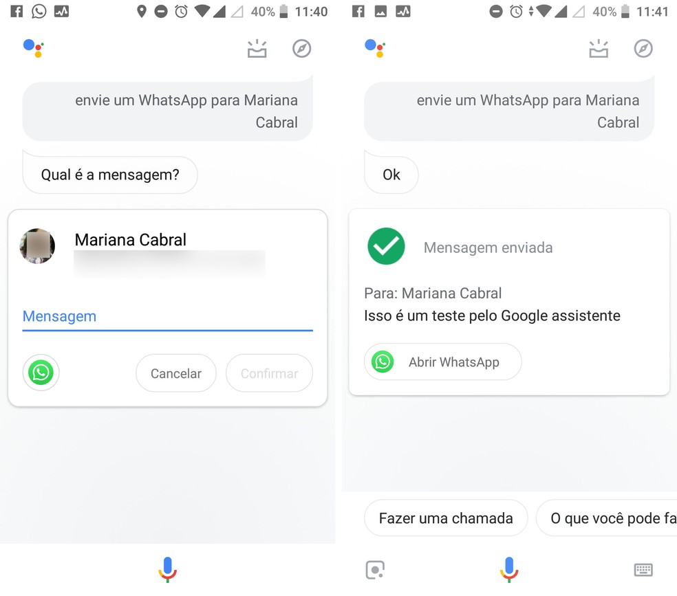 Envie mensagens no WhatsApp com comandos de voz pela Google Assistente — Foto: Reprodução/Isabela Cabral