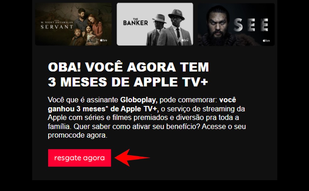 Ativação da promoção do Apple TV+ é feita por e-mail ou SMS — Foto: Reprodução/Rodrigo Fernandes