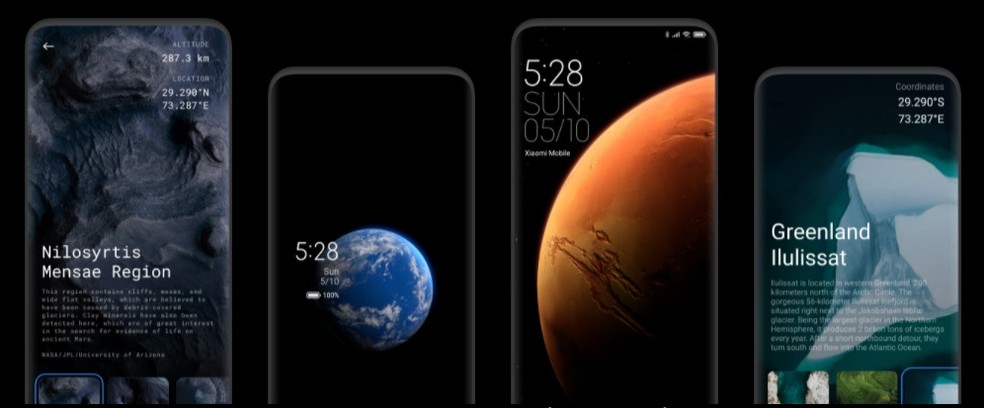 MIUI 12 apresenta papeis de parede 3D da Terra e de Marte — Foto: Divulgação/Xiaomi