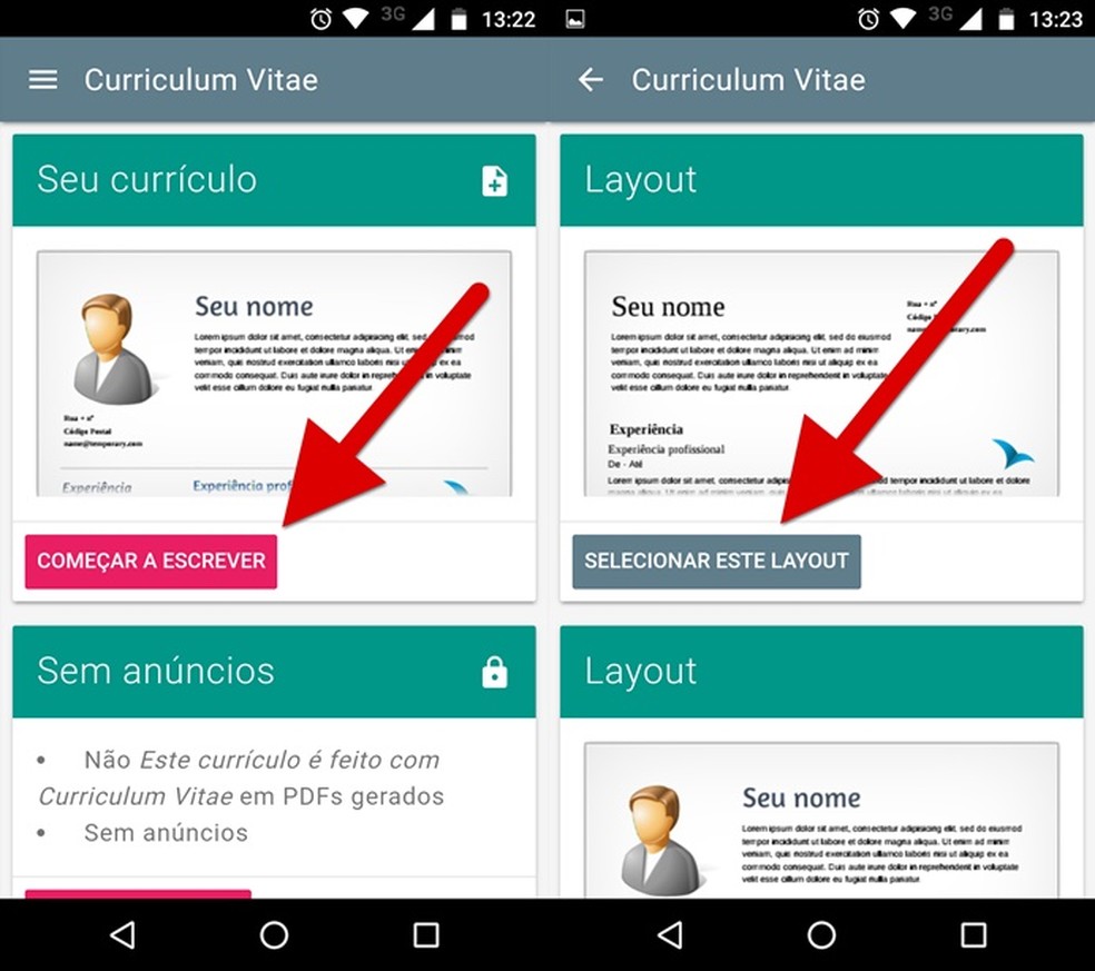 Escolha o layout do seu currículo (Foto: Felipe Alencar/TechTudo) — Foto: TechTudo