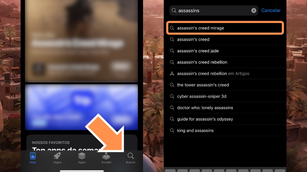 Pesquise por 'Assassin's Creed Mirage' na App Store — Foto: Reprodução/Luiza M. Martins