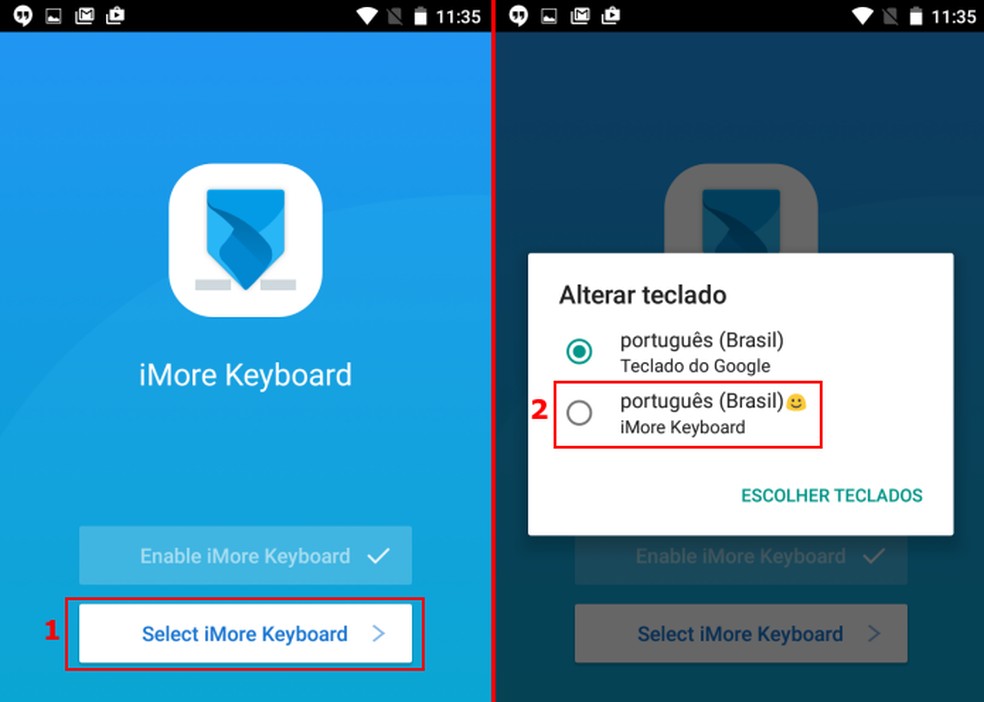 Selecionando o iMore Keyboard como teclado padrão (Foto: Reprodução/Edivaldo Brito) — Foto: TechTudo