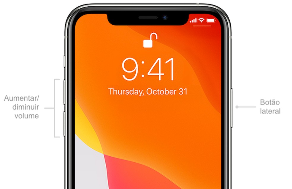Pressione a combinação de botões indicada para desligar o iPhone 11 — Foto: Divulgação/Apple