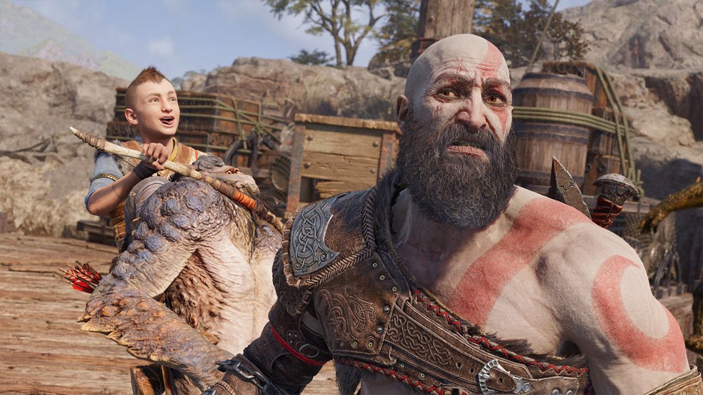 No Modo Foto de God of War: Ragnarok é possível alterar as expressões faciais dos personagens e até criar momentos cômicos — Foto: Reprodução/PlayStation Blog