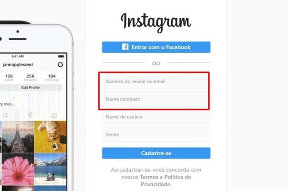 Preencha as informações necessárias para prosseguir com a criação do seu perfil no Instagram — Foto: Reprodução/Taysa Coelho