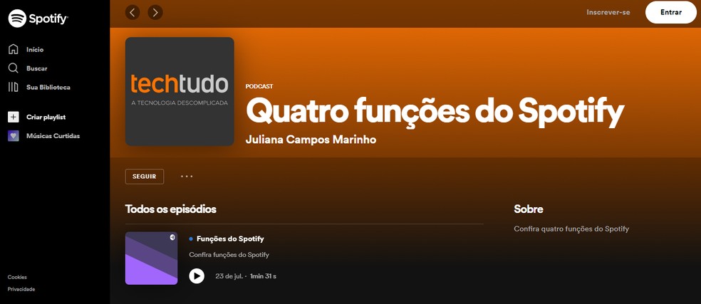 Podcast em vídeo publicado no Spotify — Foto: Reprodução/Juliana Campos