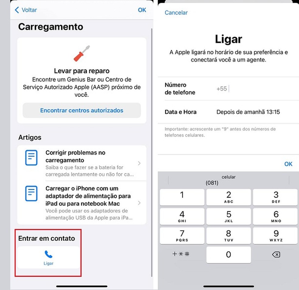 Aplicativo Suporte da Apple permite que usuário faça o agendamento das ligações com um especialista — Foto: Reprodução/Apple