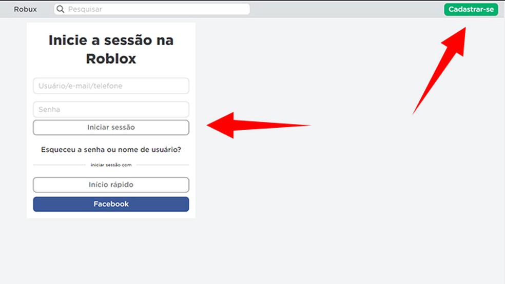 Crie um novo cadastro ou faça login na sua conta do Roblox para jogar — Foto: Reprodução/Tais Carvalho