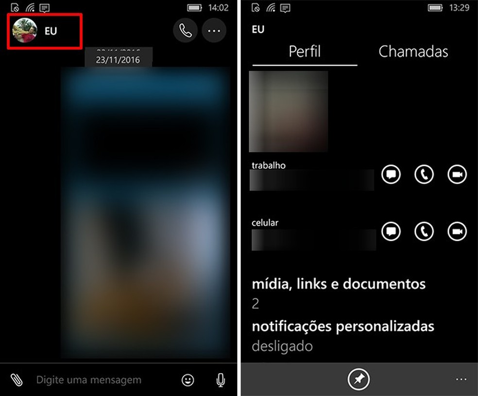 WhatsApp para Windows Phone pode mostrar detalhes de contato como número (Foto: Reprodução/Elson de Souza) — Foto: TechTudo