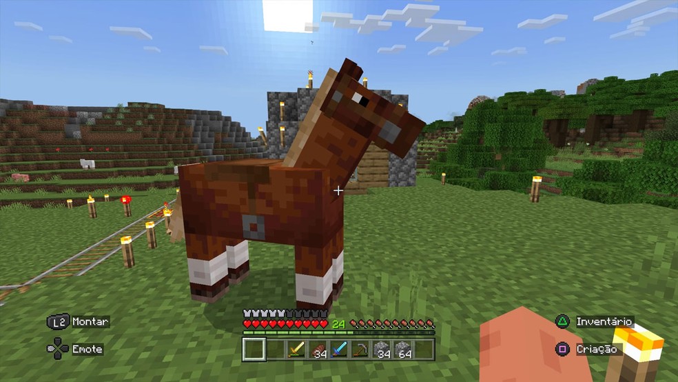 Minecraft permitiu que usuários domassem cavalos para explorar seu grande mundo aberto com maior facilidade — Foto: Reprodução/Rafael Monteiro