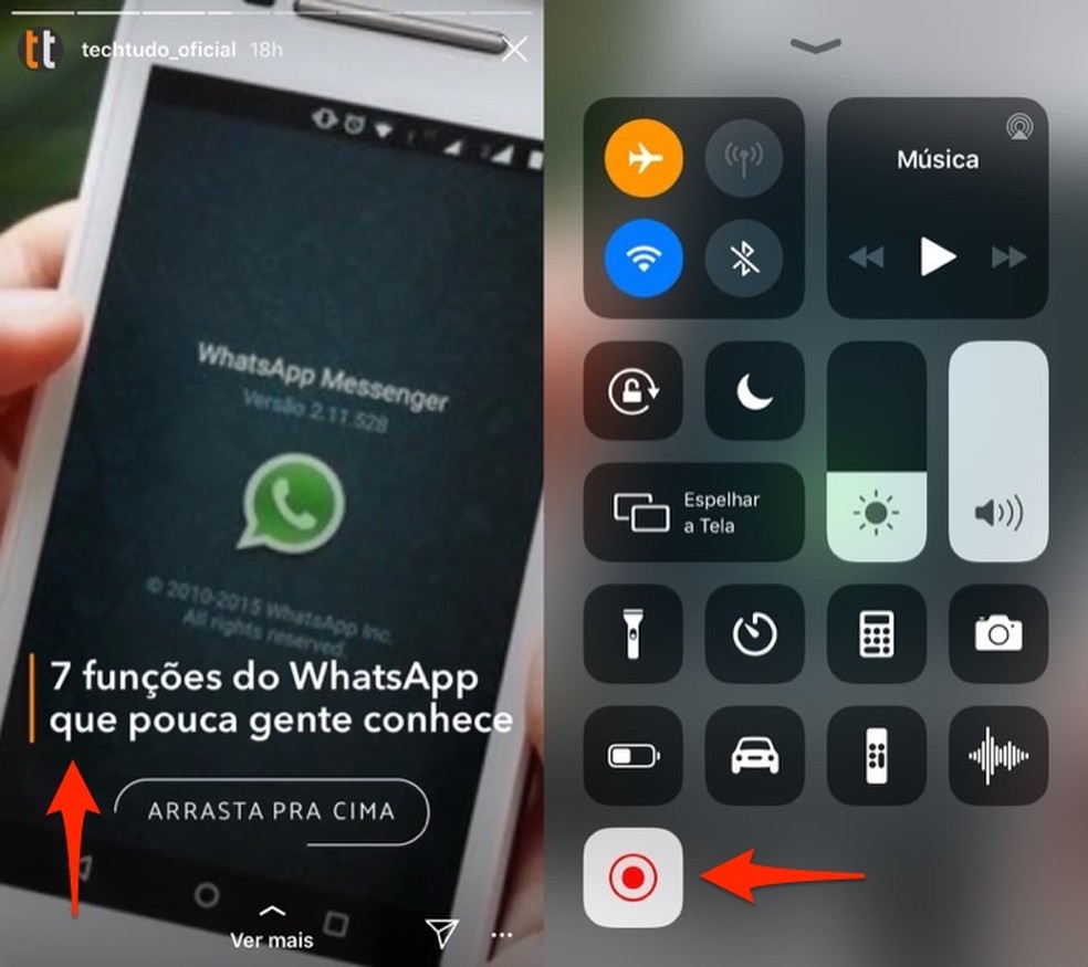 Ação para finalizar uma gravação de tela no iPhone para salvar vídeos do Instagram — Foto: Reprodução/Marvin Costa