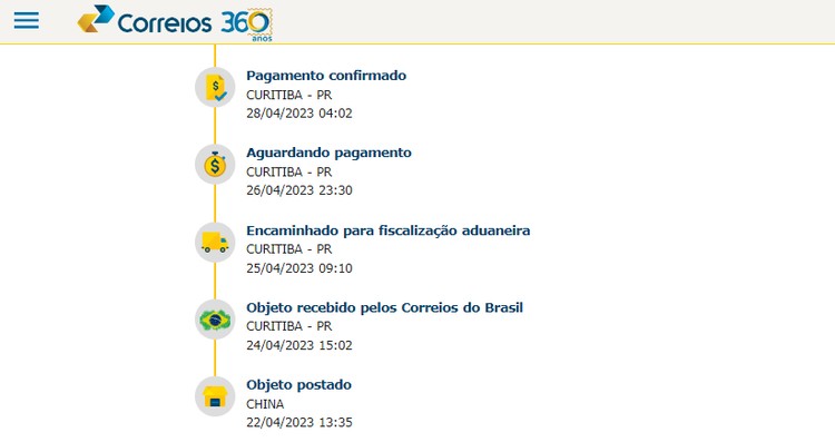 Rastreamento no site dos Correios mostra se encomenda foi taxada pela Receita Federal