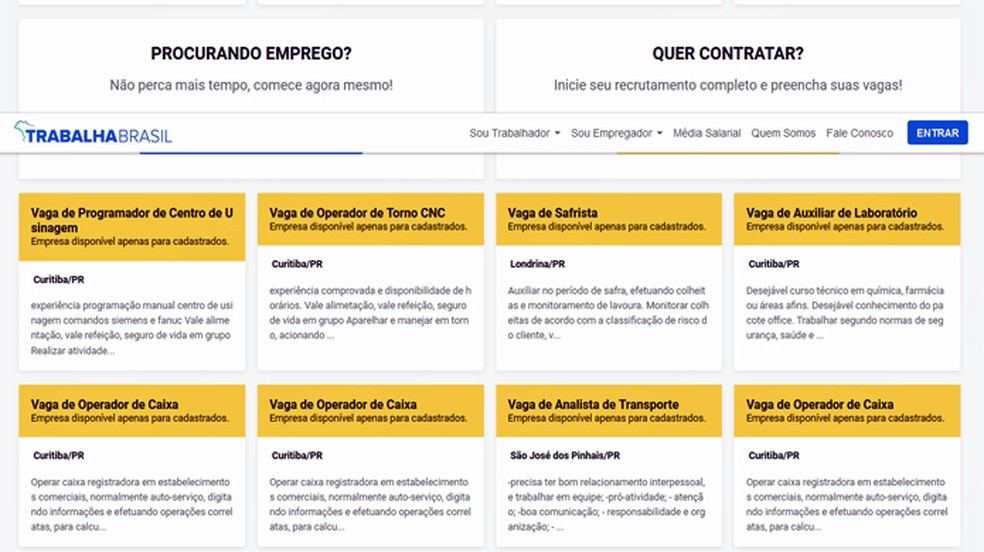 Classificados de empregos online coloca candidatos e empresas em contato em Trabalha Brasil — Foto: Reprodução/Barbara Ablas