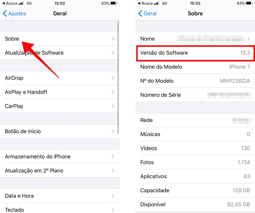 Descubra a versão do iOS no menu "Geral" do iPhone — Foto: Reprodução/Paulo Alves