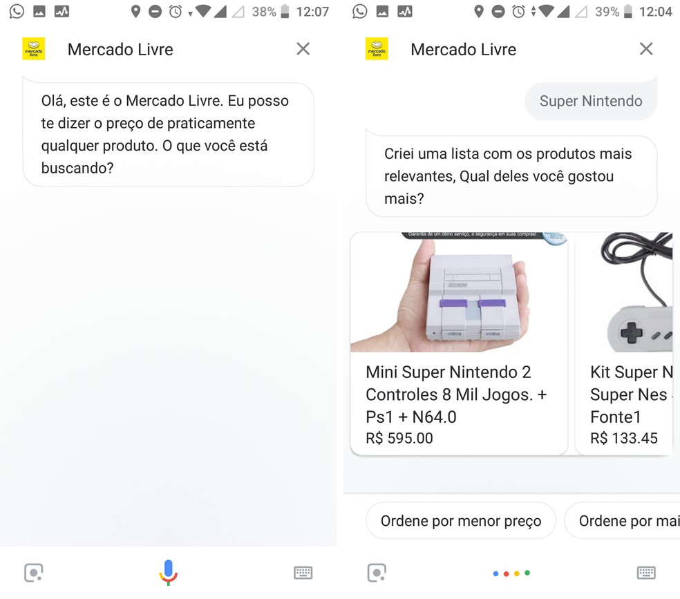 Encontre pordutos e compare preços no Mercado Livre através da Google Assistente — Foto: Reprodução/Isabela Cabral