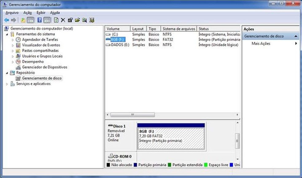 Opção Gerenciamento de Disco oferece a possibilidade de renomear a letra da unidade (Foto: Reprodução/Dario Coutinho) — Foto: TechTudo