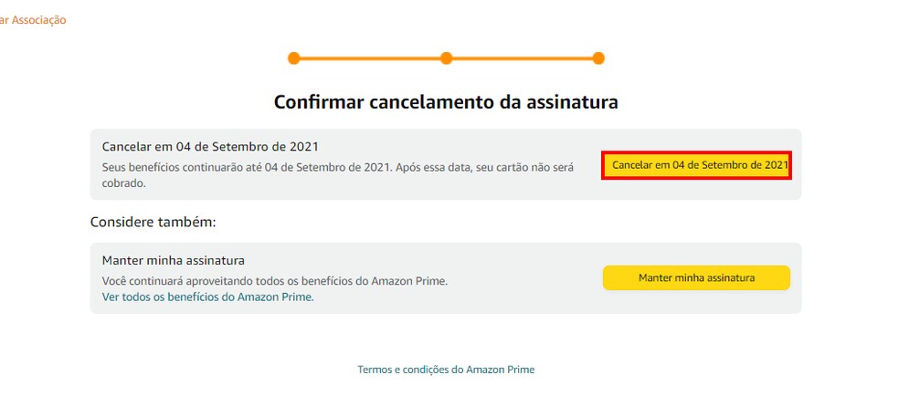 Imagem mostra tela de confirmação do cancelamento de assinatura do Amazon Prime Video — Foto: Reprodução/Rodrigo Fernandes