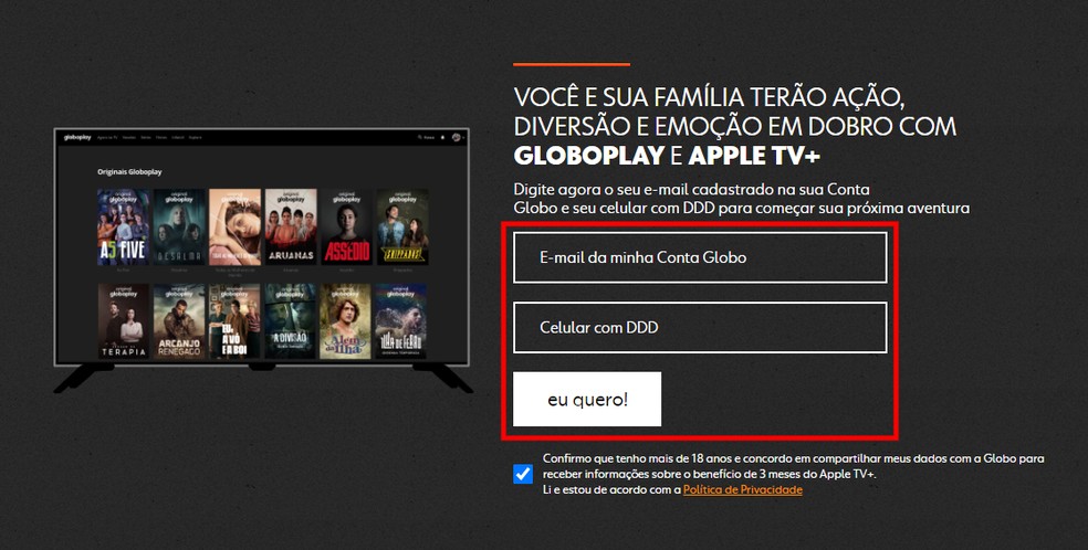 Globoplay e Apple TV+: saiba como receber link de ativação da oferta — Foto: Reprodução/Rodrigo Fernandes