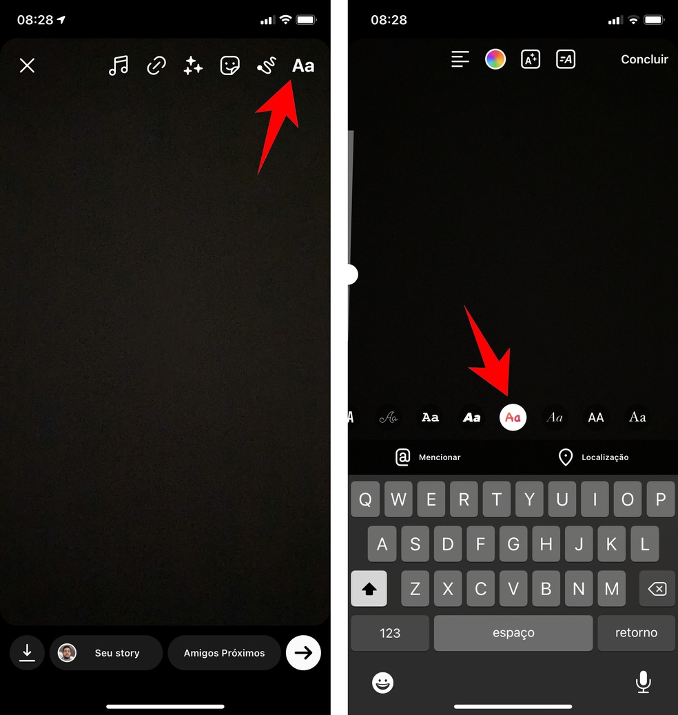 Instagram Story: é preciso selecionar fonte específica para liberar tipografia secreta do Instagram — Foto: Reprodução/Rodrigo Fernandes