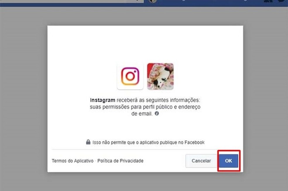 Autorize o Instagram a se conectar com seu Facebook — Foto: Reprodução/Taysa Coelho