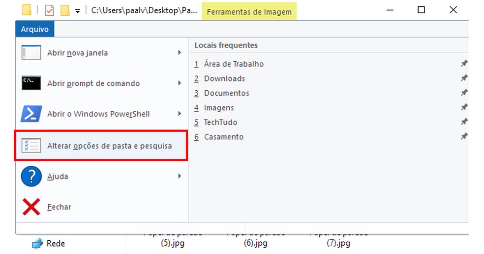 Acesse as opções de pasta no Windows — Foto:  Reprodução/Paulo Alves