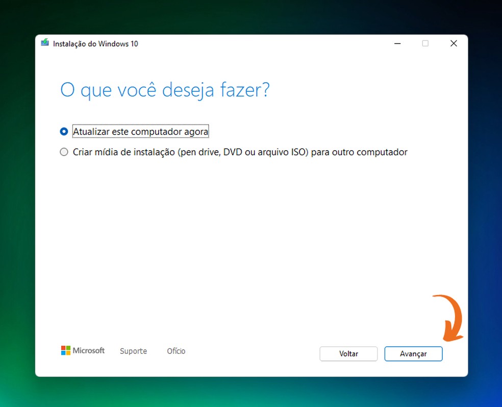 Ação para avançar no downgrade e voltar para o Windows 10 — Foto: Reprodução/Eduardo Bartkevihi