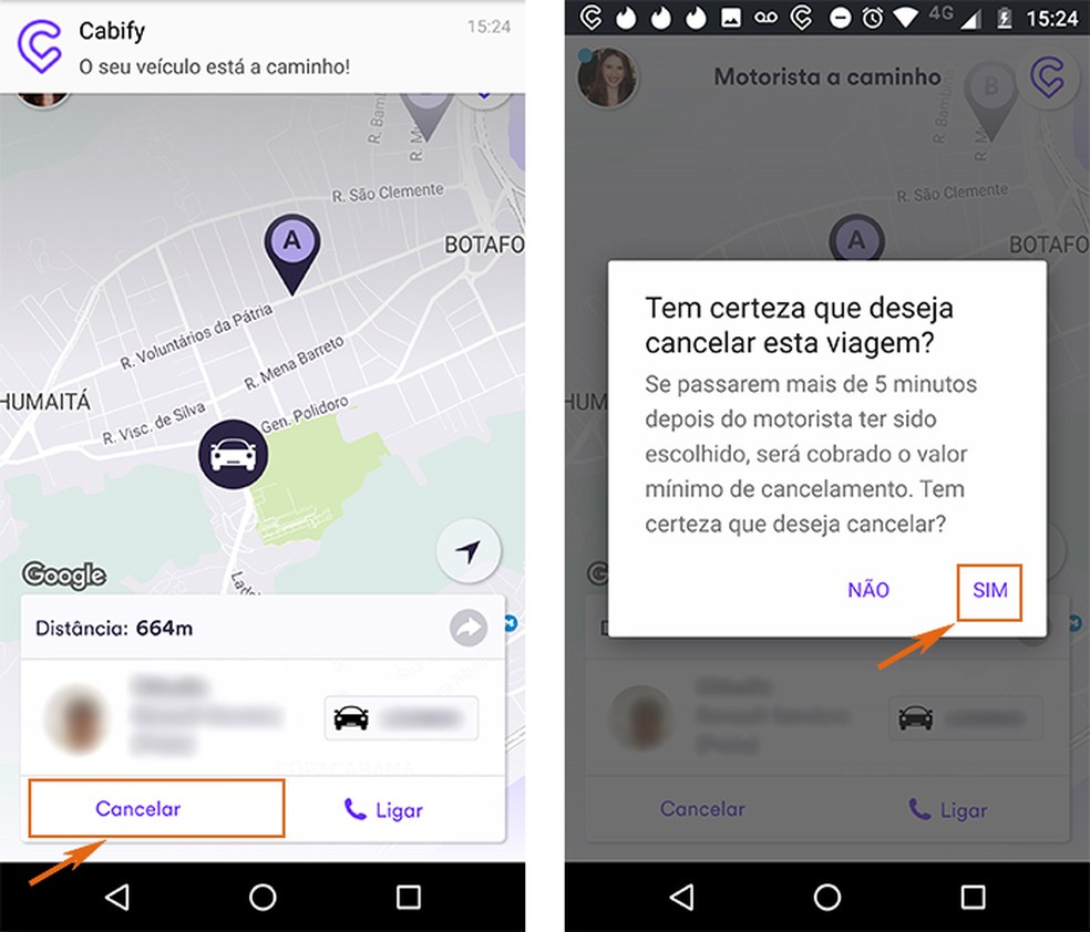 Cancele a corrida no Cabify — Foto: Reprodução/Barbara Mannara