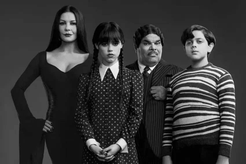 O elenco de Wandinha, da Netflix, estrelando Jenna Ortega como a personagem principal — Foto: Divulgação/Netflix