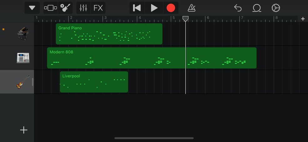 Criando um mix no GarageBand do iPhone (iOS) — Foto: Reprodução/Clara Fabro