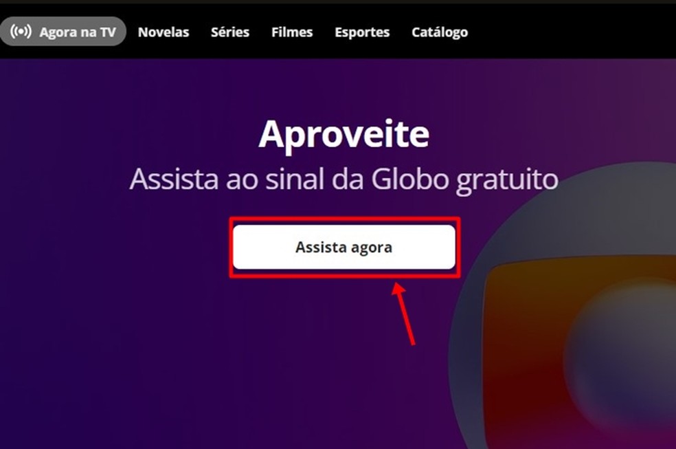Torcedor precisa clicar no botão "Assista agora" para fazer login ou se cadastrar gratuitamente no streaming — Foto: Reprodução/Gabriela Andrade
