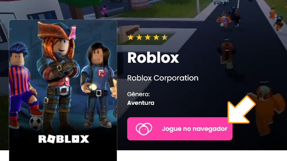 Na página de Roblox em Now.gg clique em "Jogue no navegador" para acessar o game — Foto: Reprodução/Rafael Monteiro