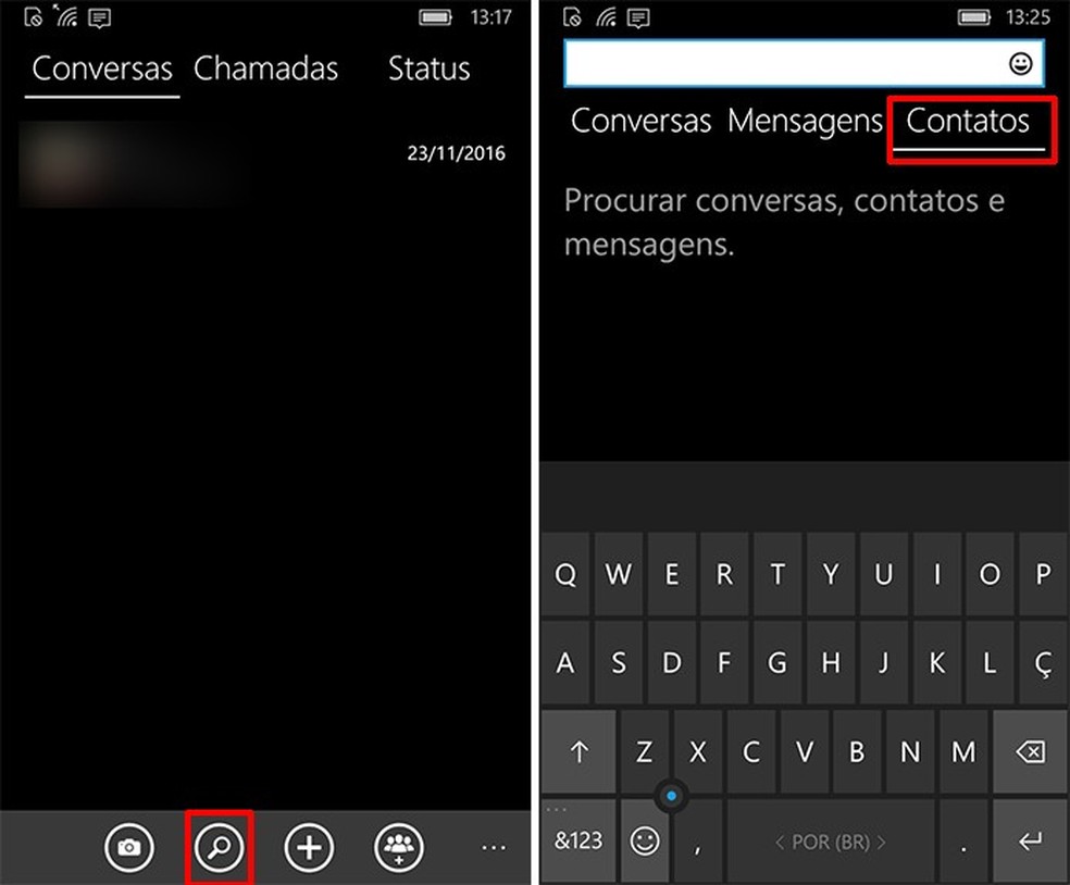WhatsApp tem botão que pode ser usado para pesquisar contatos (Foto: Reprodução/Elson de Souza) — Foto: TechTudo