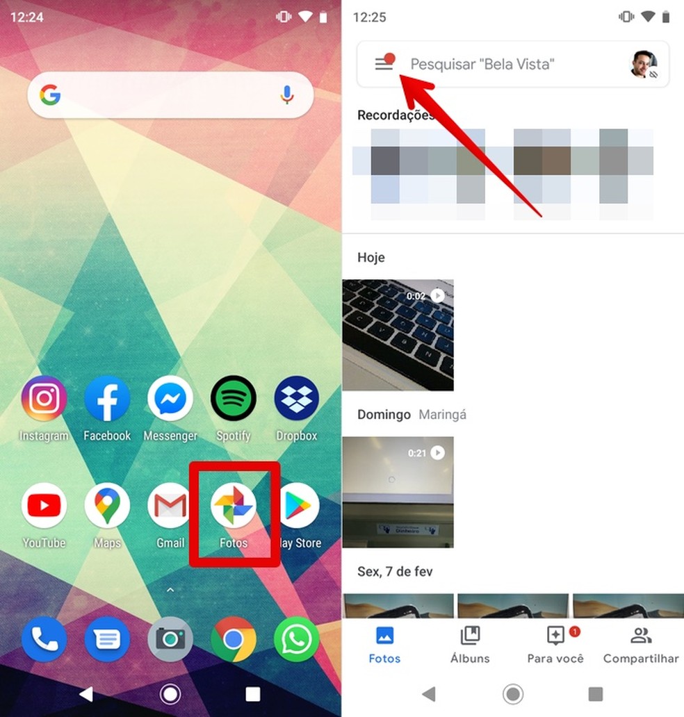 Acesse o menu do Google Fotos — Foto: Reprodução/Helito Beggiora
