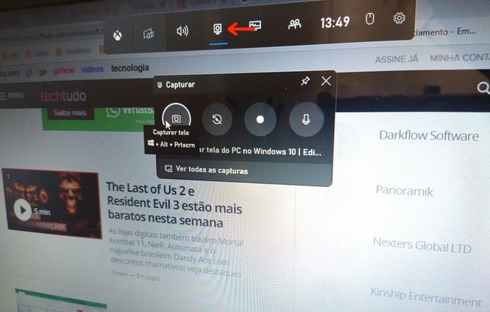 Windows 11 print: botão de captura de tela também está na XBox Game Bar — Foto: Raquel Freire/TechTudo