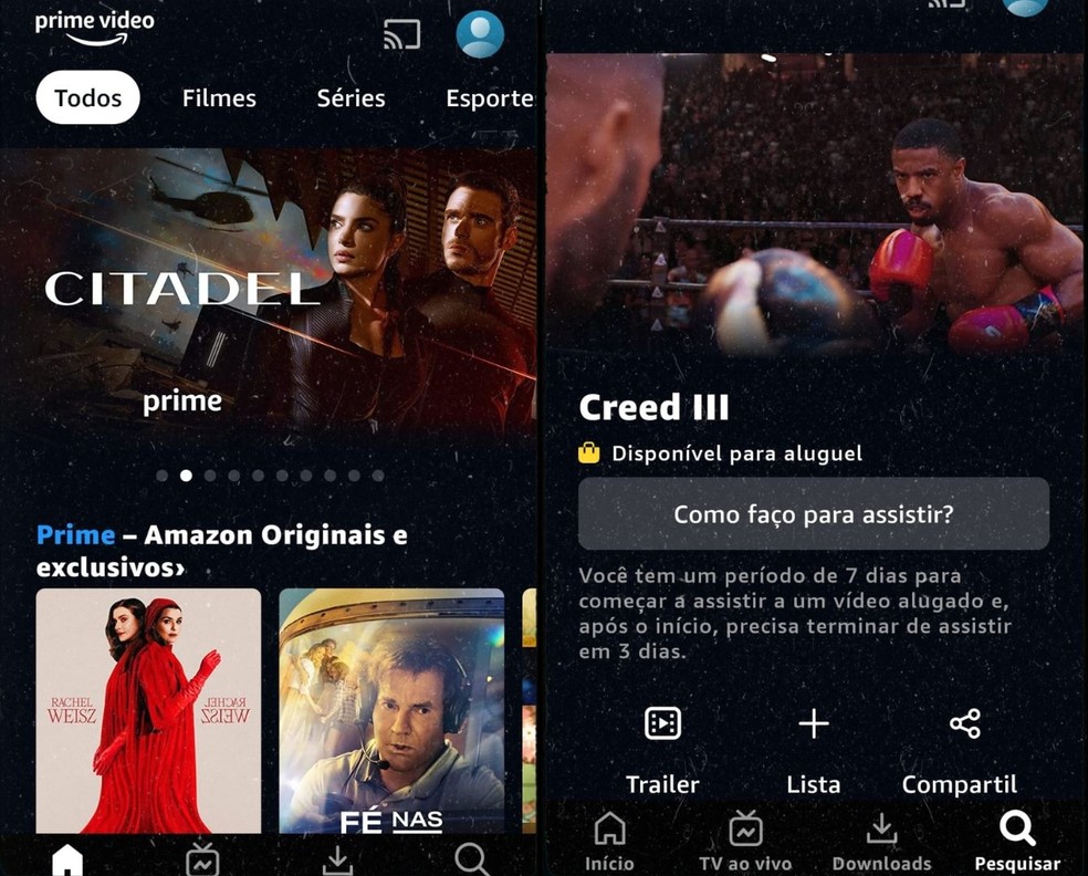 App do Amazon Prime Video permite aluguel de produções — Foto: Reprodução/Gisele Souza