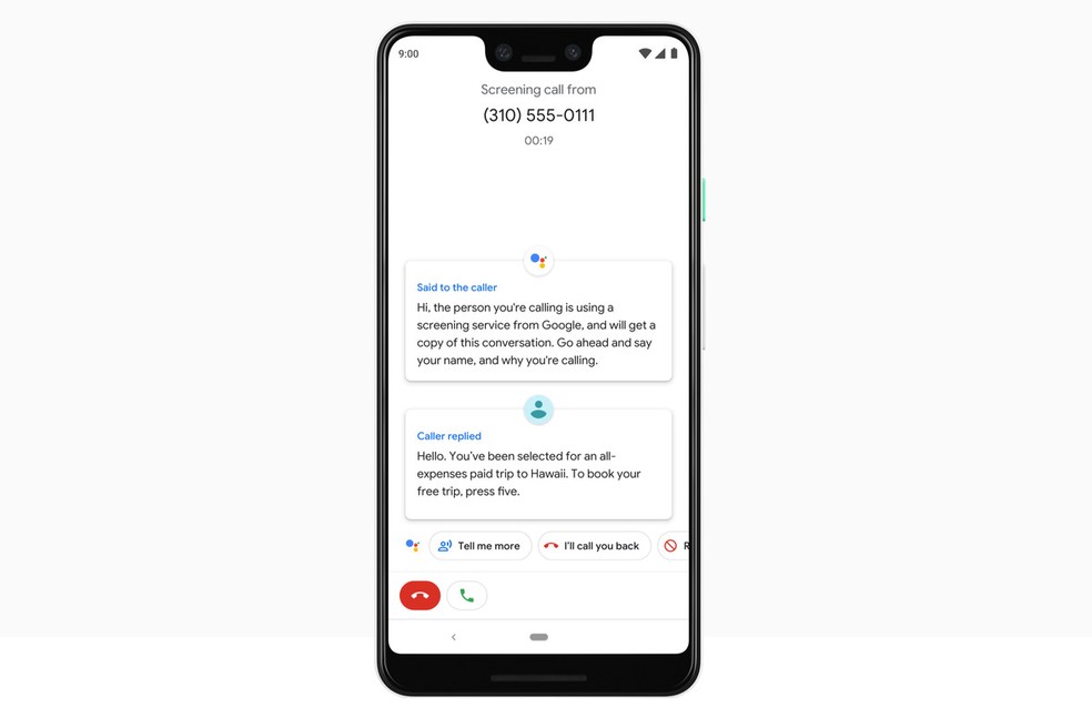No Pixel 3, a Google Assistente pode atender suas ligações e anotar recados — Foto: Divulgação/Google