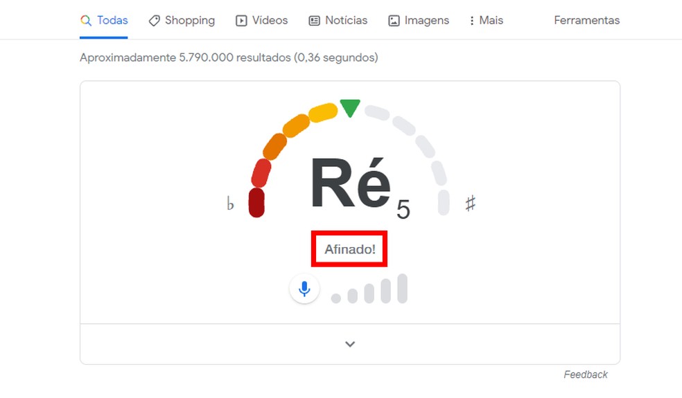 Afinador online de violino: Google mostra que corda está afinada — Foto: Reprodução/Rodrigo Fernandes