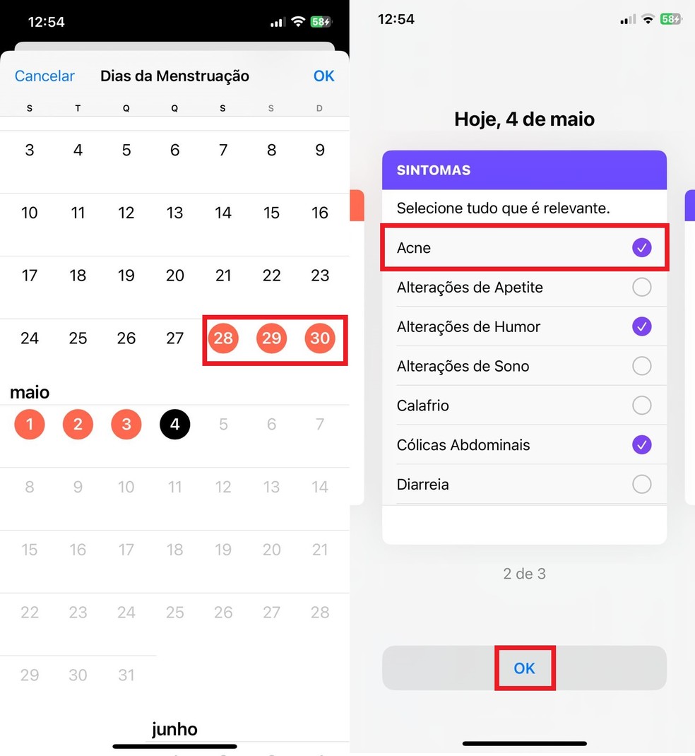 O app Saúde do iPhone (iOS) permite monitorar o ciclo menstrual  — Foto: Reprodução/Clara Fabro